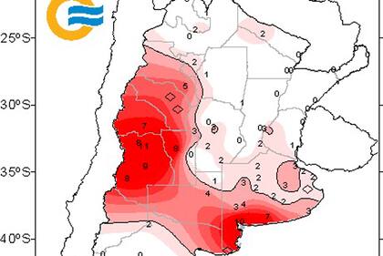 El mapa de calor de hoy publicado por el Servicio Meteorológico Nacional