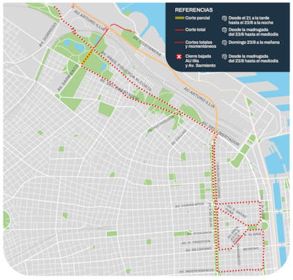 El mapa de cortes por la Media Maratón de Buenos Aires