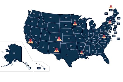 El mapa de EE.UU. que indica los ocho estados que emitirán beneficios de asistencia nutricional