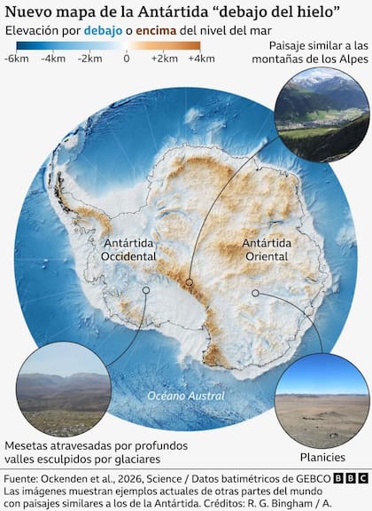 El mapa de la Antártida "bajo hielo".