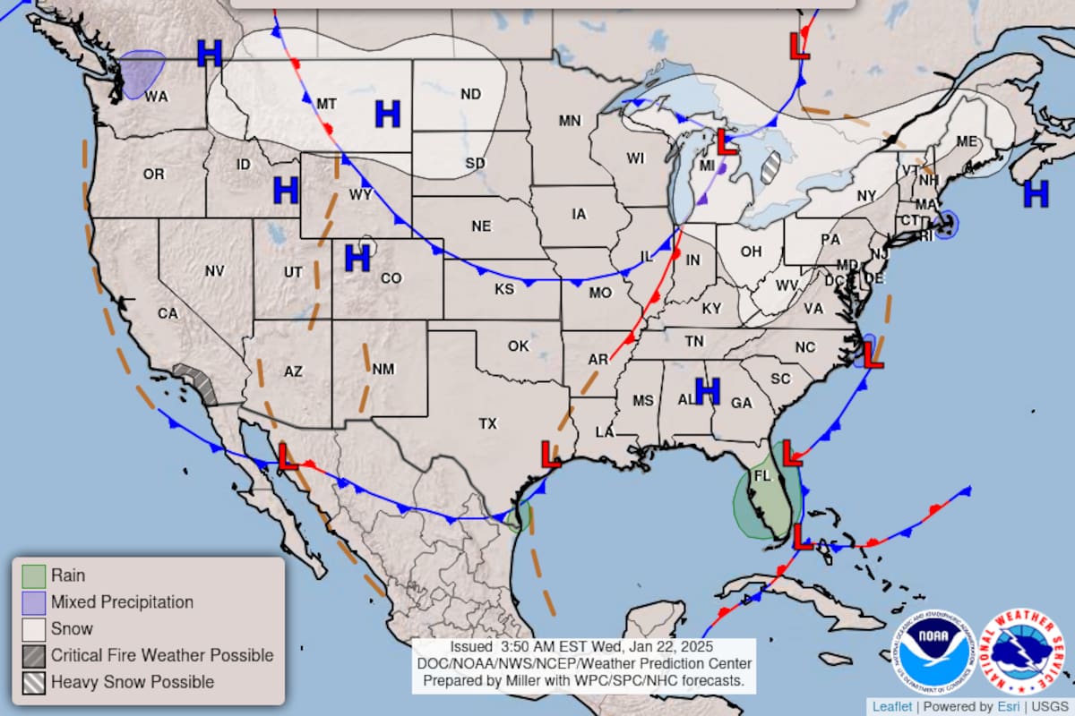 El mapa de la ola de frío invernal en Estados Unidos: dónde va a nevar en las próximas horas