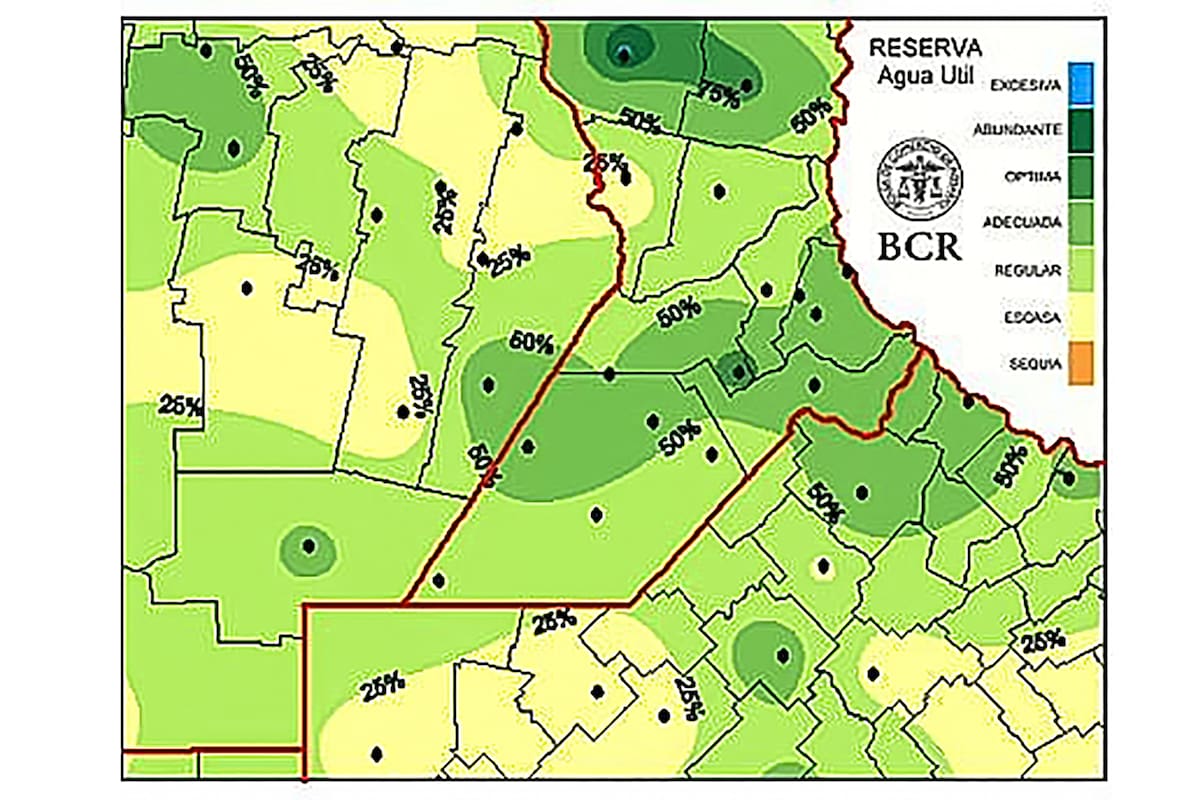 El mapa de la región núcleo refleja que hay reservas de agua de regulares a abundantes, sin sequía