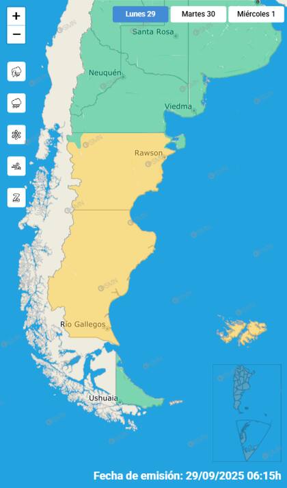 El mapa de las alertas para este lunes.