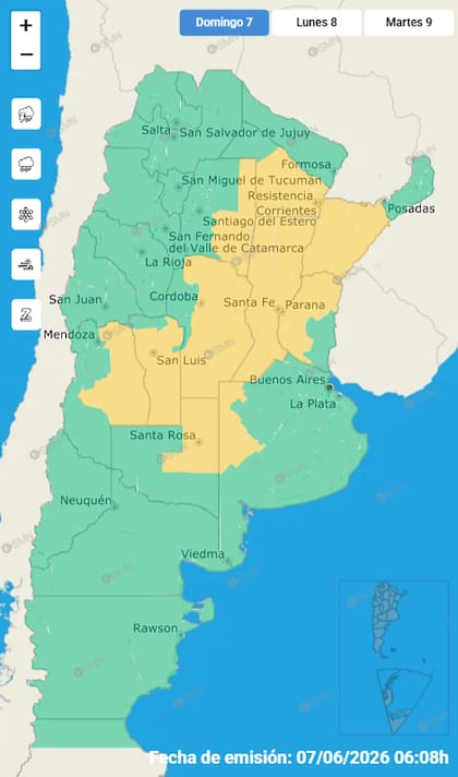 El mapa de las alertas para este domingo