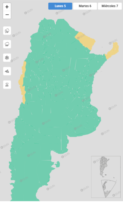 El mapa de las alertas para este lunes