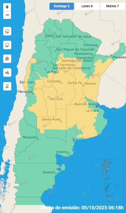 El mapa de las alertas para este domingo.