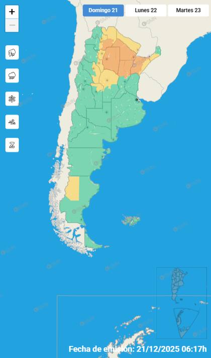 El mapa de las alertas para este domingo.