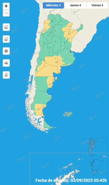El mapa de las alertas para este miércoles.