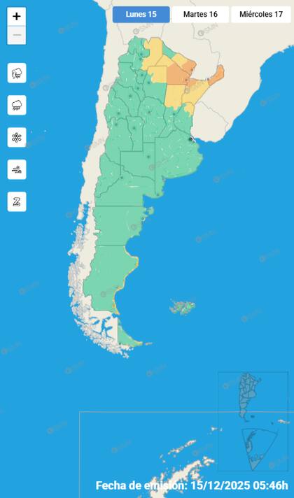 El mapa de las alertas para este lunes.