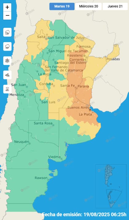El mapa de las alertas para este martes.
