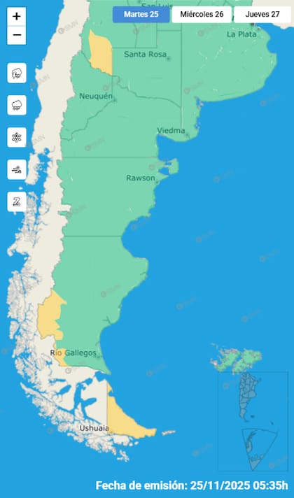 El mapa de las alertas para este martes.