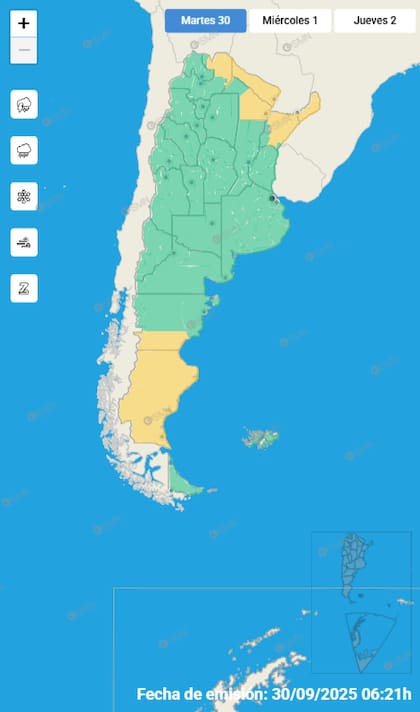 El mapa de las alertas para este martes.