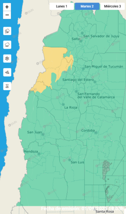 El mapa de las alertas para este martes.