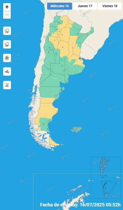 El mapa de las alertas para este miércoles.