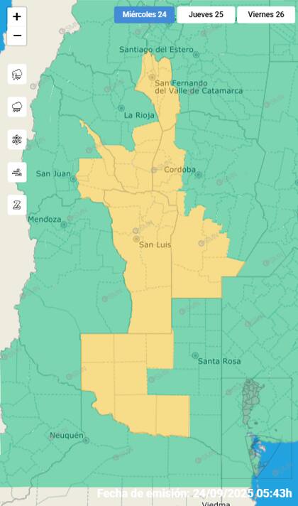 El mapa de las alertas para este miércoles.