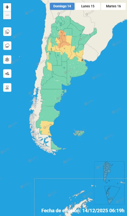 El mapa de las alertas para este domingo.
