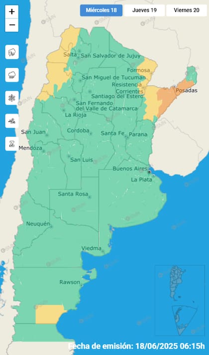 El mapa de las alertas para este miércoles.