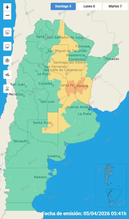 El mapa de las alertas para este domingo.