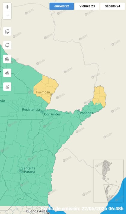 El mapa de las alertas para este jueves.