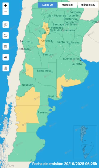 El mapa de las alertas para este lunes.