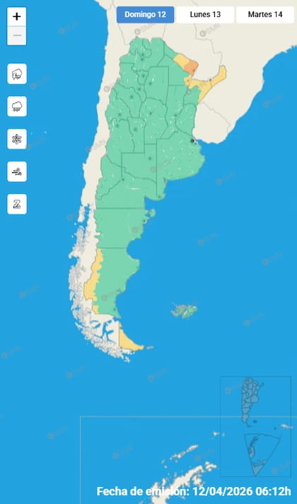 El mapa de las alertas para este domingo.