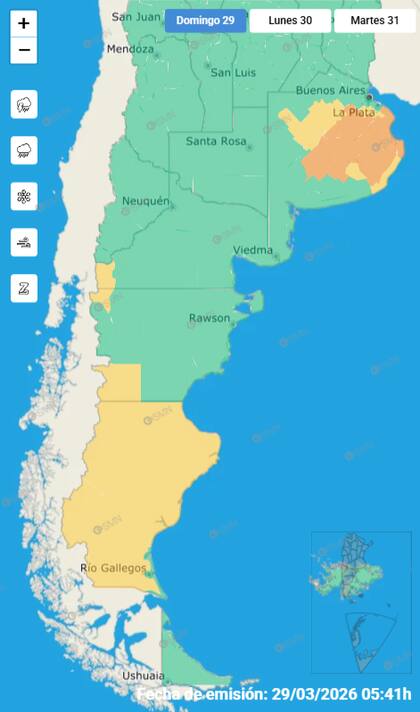 El mapa de las alertas para este domingo.