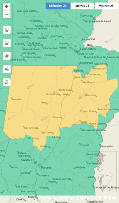 El mapa de las alertas por lluvias para este miércoles.