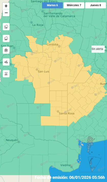 El mapa de las alertas por tormentas para este martes.