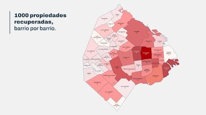 El mapa de las casas usurpadas que fueron recuperadas (Fuente: Gobierno de la Ciudad de Buenos Aires)
