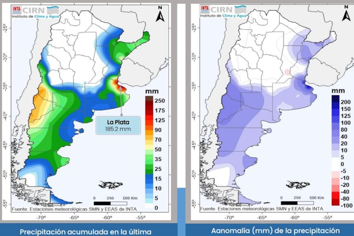 El mapa de las precipitaciones de la última semana muestra una gran franja blanca sobre el centro del país sin lluvias