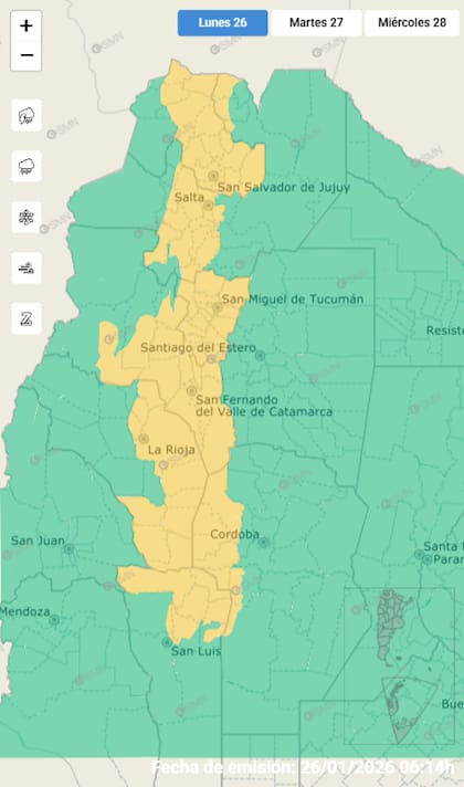 El mapa de las tormentas para este lunes.