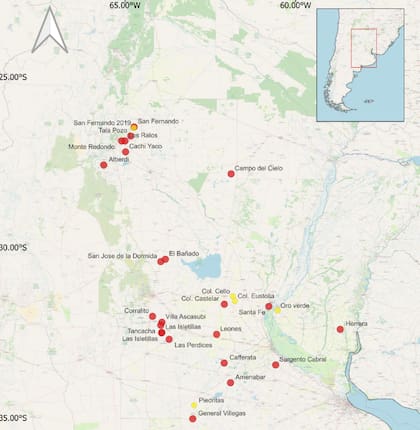 El mapa de las zonas y los porcentajes de supervivencia de la maleza: en amarillo de 0 a 19; en colorado de 20 a 100