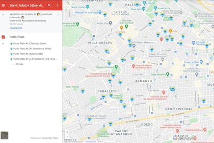 El mapa de los "punto platos" donde se pude acercar comida