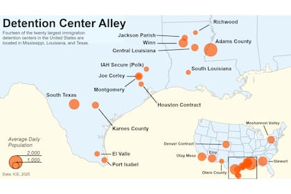 El mapa de los centros con más inmigrantes detenidos. Estos datos están actualizados al 6 de enero de 2025