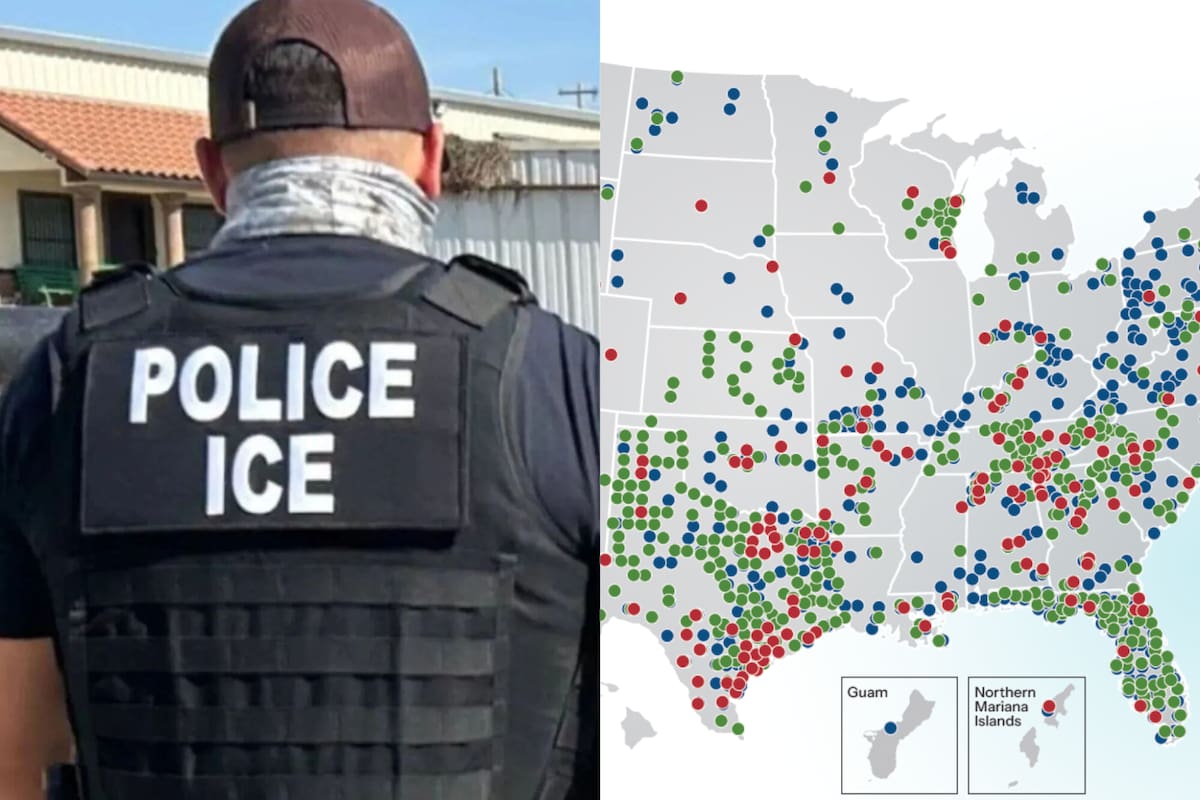 El mapa de los condados de Estados Unidos que colaboran con el ICE a través del programa 287(g)