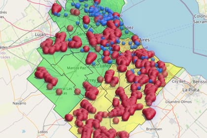 El mapa de los cortes de luz en Buenos Aires.