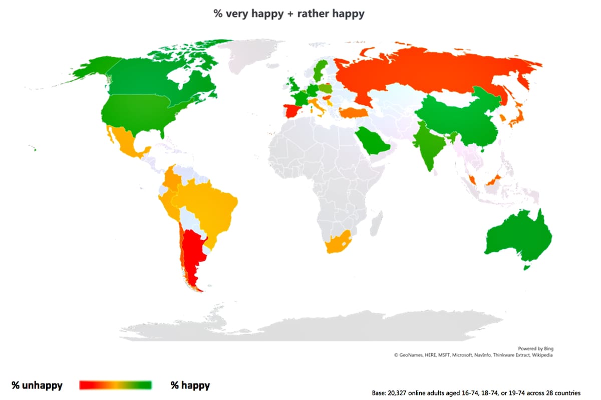 El mapa de los países más y menos felices