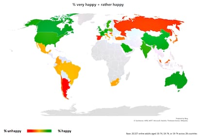 El mapa de los países más y menos felices