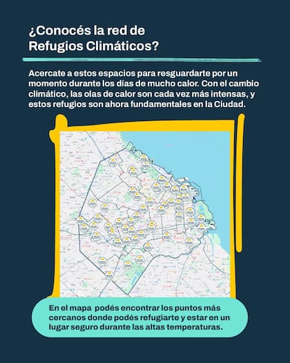 El mapa de los refugios climáticos en la Ciudad.