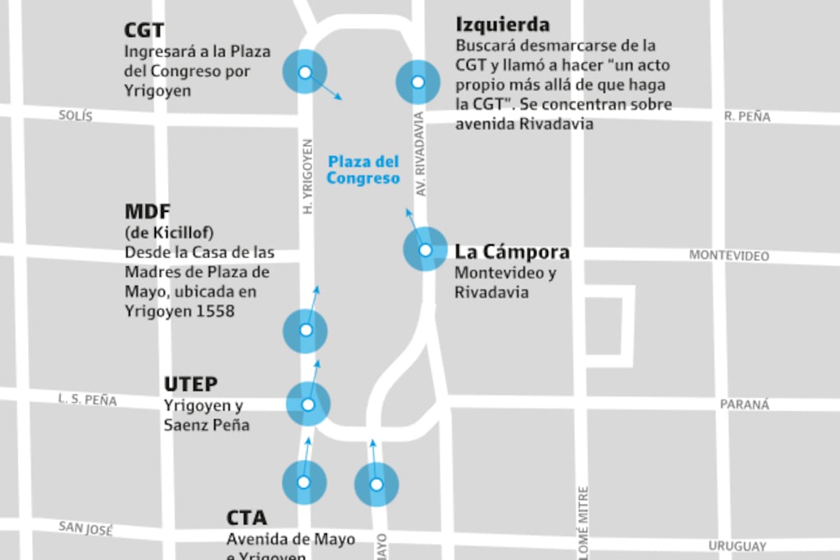 El mapa de movilizaciones en los alrededores del Congreso