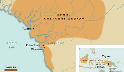 El mapa de Papúa Nueva Giunea y de la zona en la que Michael Rockefeller encontró su muerte