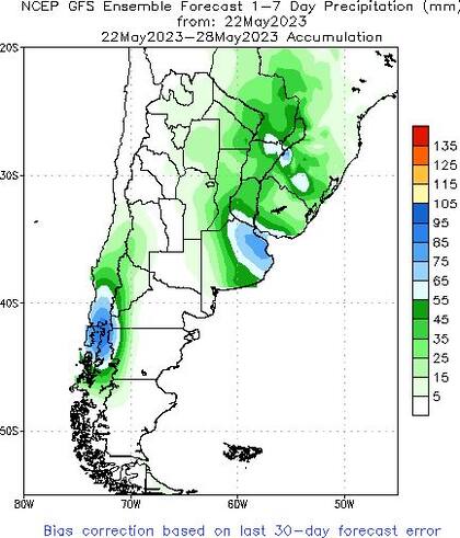 El mapa de precipitaciones esperadas para los próximos días