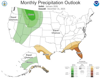 El mapa de precipitaciones para Texas durante enero: el sur del estado por debajo del promedio