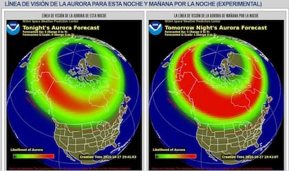 El mapa de pronóstico de auroras de la NOAA
