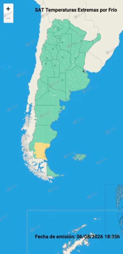 El mapa de temperaturas extremas del SMN para este viernes