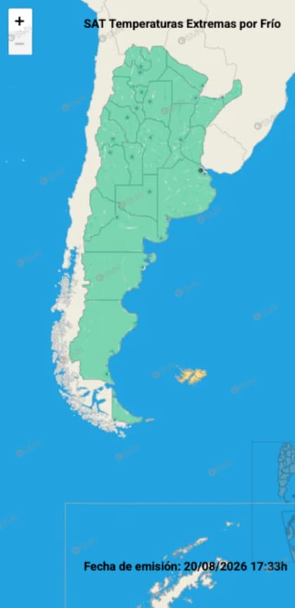 El mapa de temperaturas extremas del SMN para este viernes