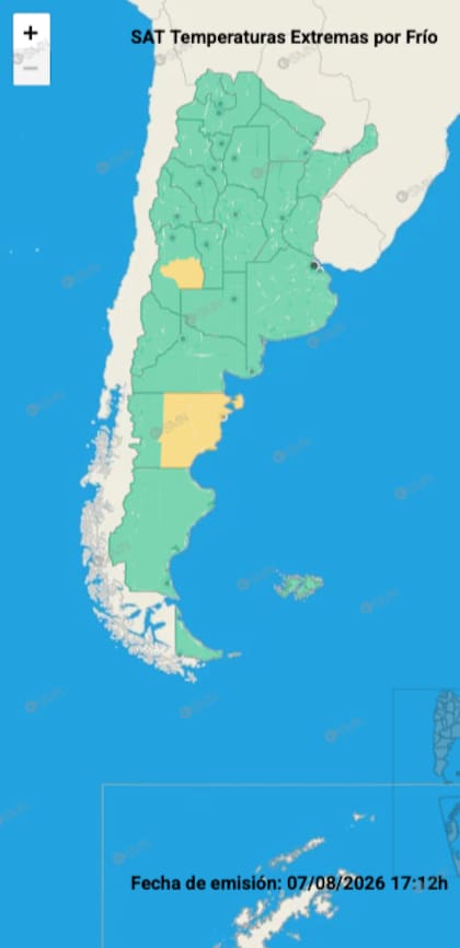 El mapa de temperaturas extremas del SMN para este viernes