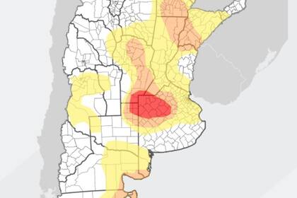 El mapa del estado de la sequía: el amarillo indica leve; el naranja moderado y el rojo severo