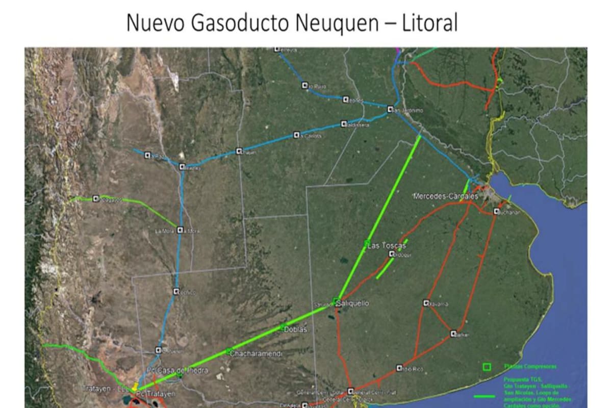El mapa del primer tramo del gasoducto de Vaca Muerta