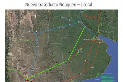 El mapa del primer tramo del gasoducto de Vaca Muerta